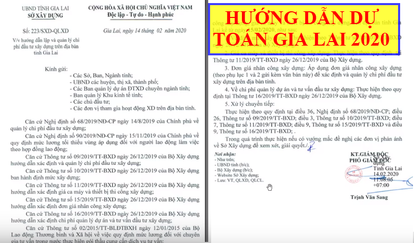 Hướng dẫn lập dự toán Gia Lai 2020 theo 223/SXD-QLXD ngày 14 tháng 2 năm 2020